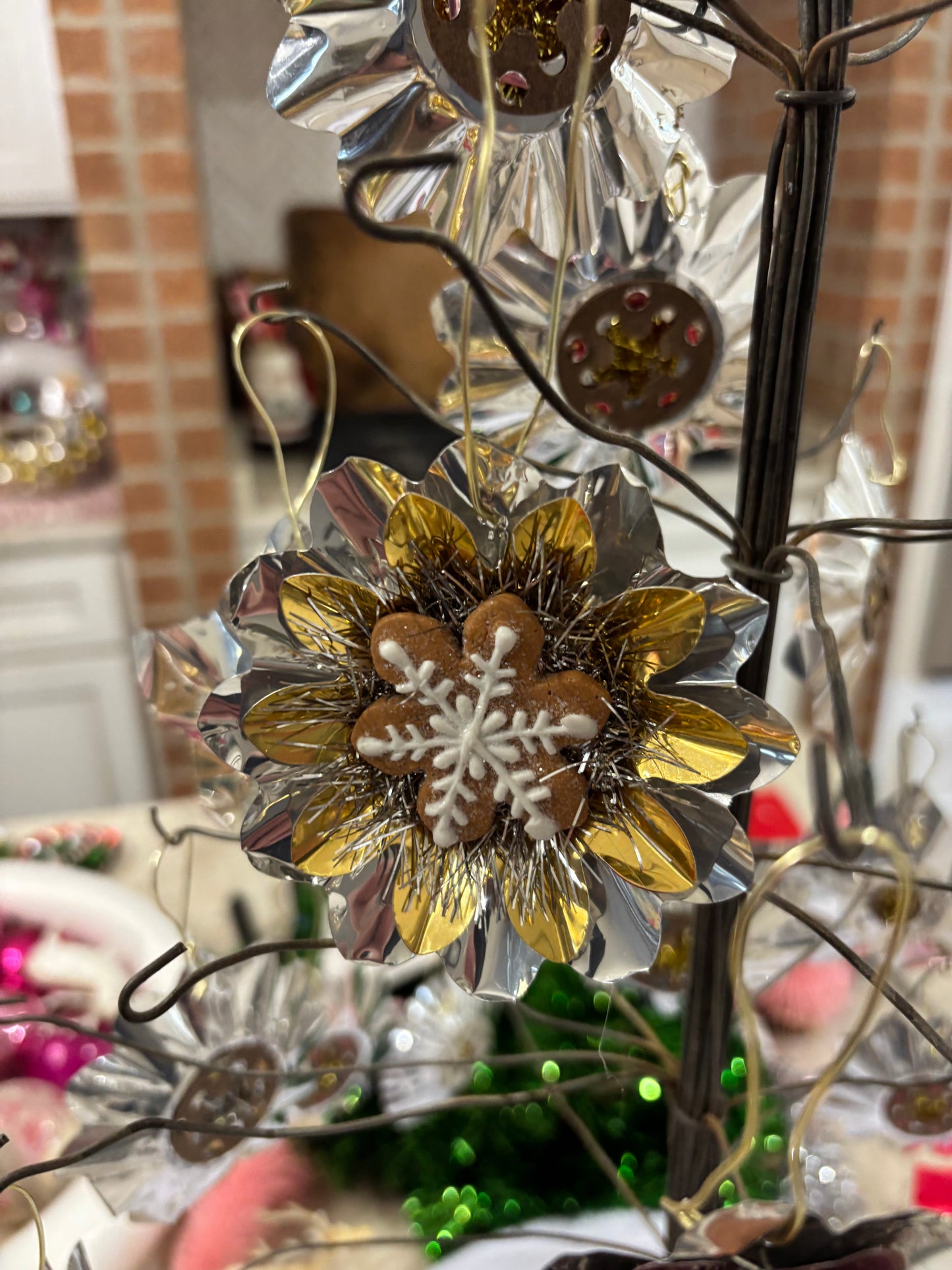 Vintage Bulb Reflector Ornament with Gingerbread Snowflake